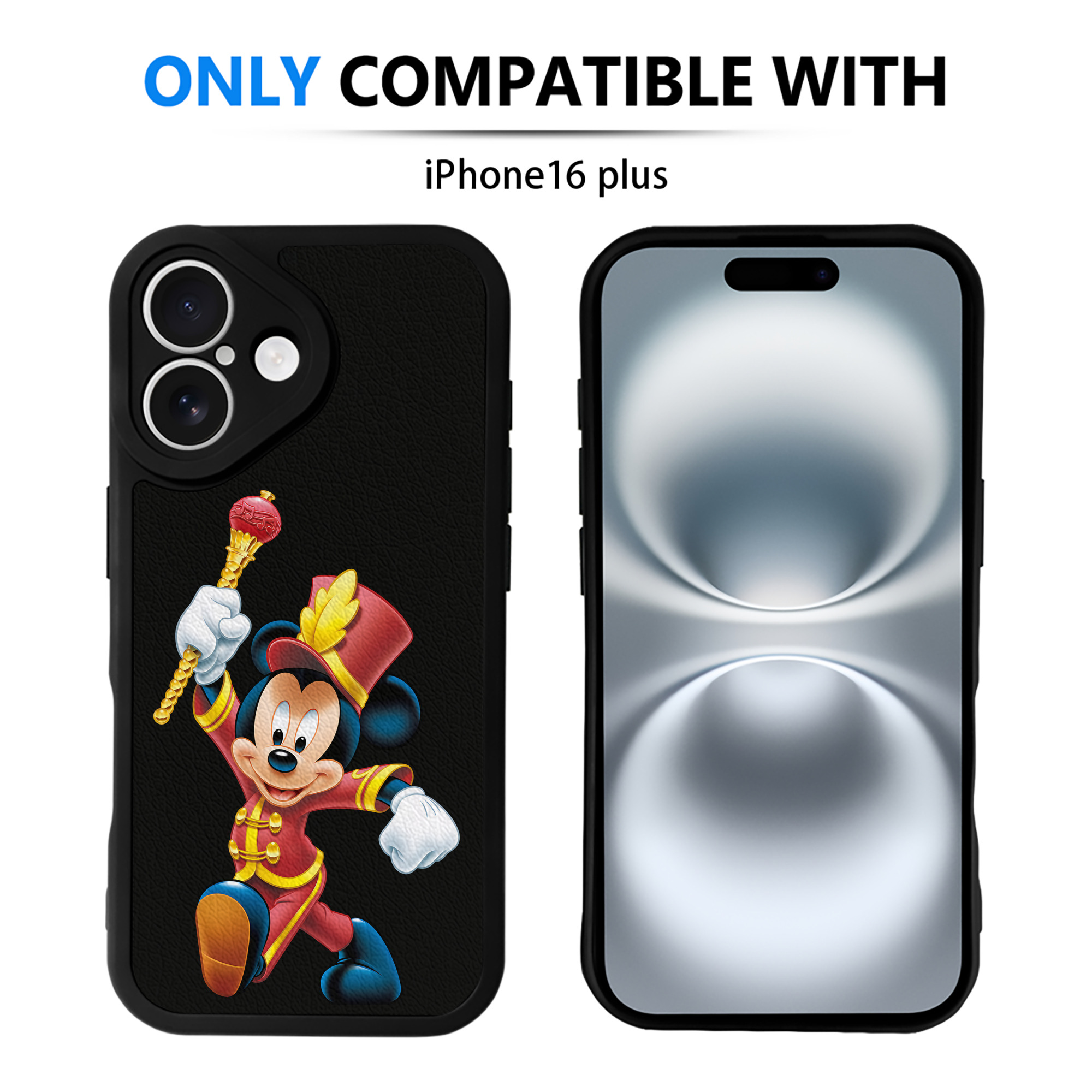 （画像用） ミッキーマウス Mickey Mouse 【iPhone 16シリーズ対応】シリコンスマホケース（レザー調） 材質：シリコン